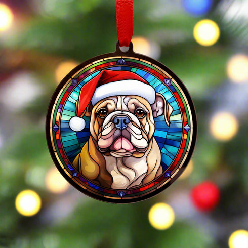 Bulldog in Santa Hat Suncatcher Decoration - CLEARANCE